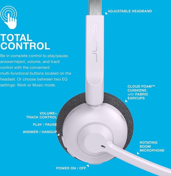JLab Go Work Pop Headset med mikrofon - Trådløst headset Bluetooth - Støjreducerende mikrofon - 50 timers spilletid