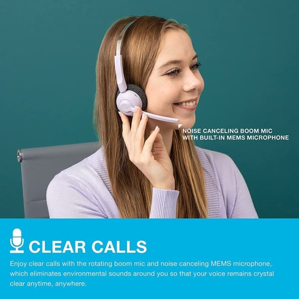 JLab Go Work Pop Headset med mikrofon - Trådløst headset Bluetooth - Støjreducerende mikrofon - 50 timers spilletid