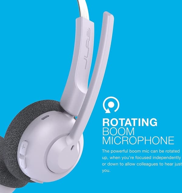 JLab Go Work Pop Headset med mikrofon - Trådløst headset Bluetooth - Støjreducerende mikrofon - 50 timers spilletid