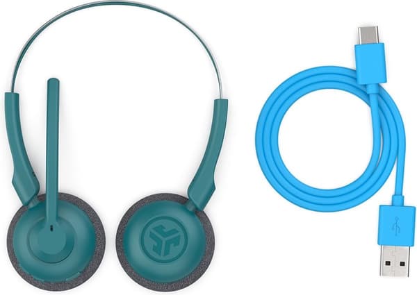 JLab Go Work Pop Headset med mikrofon - Trådlöst headset Bluetooth - Brusreducerande mikrofon - 50 timmars speltid