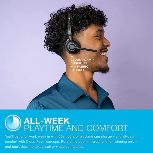 JLab Go Work Pop Headset med mikrofon - Trådlöst headset Bluetooth - Brusreducerande mikrofon - 50 timmars speltid