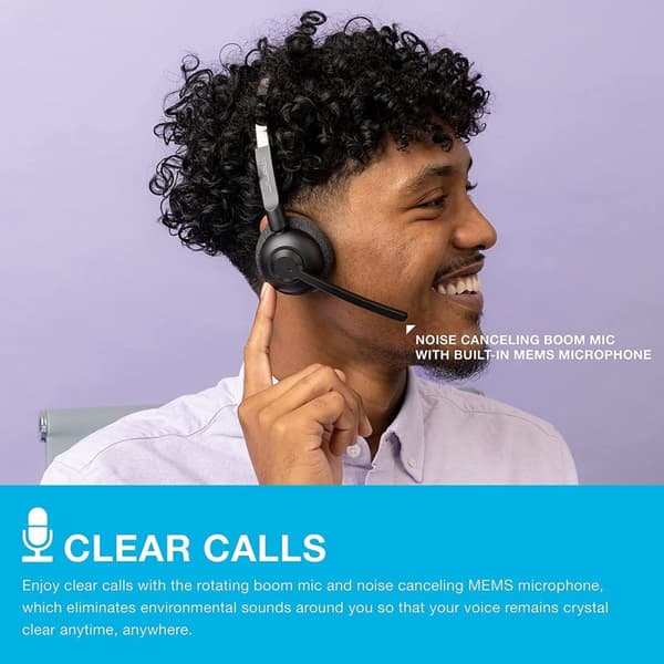 JLab Go Work Pop Headset med mikrofon - Trådlöst headset Bluetooth - Brusreducerande mikrofon - 50 timmars speltid