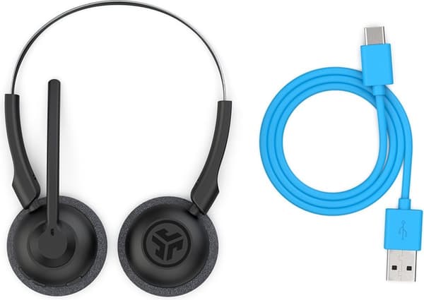 JLab Go Work Pop Headset med mikrofon - Trådlöst headset Bluetooth - Brusreducerande mikrofon - 50 timmars speltid