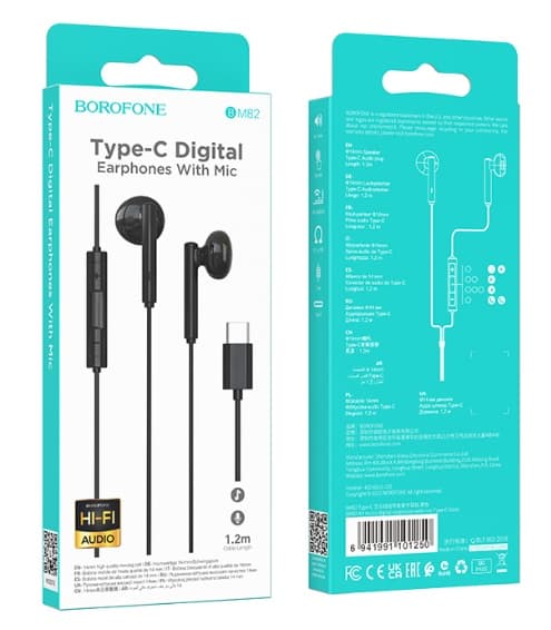 Hörlurar in-ear USB C - Borofone Svart Rak Design