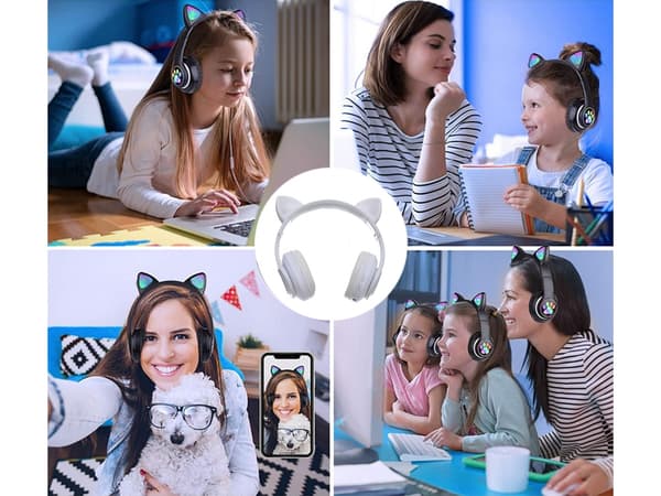 Bluetooth-stereokuulokkeet mikrofonilla ja kissankorvilla / LED-valolla