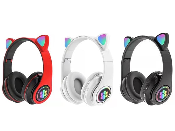 Bluetooth Stereo Hovedtelefoner med mikrofon og katteører / LED lys