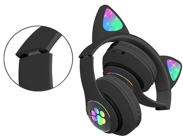 Bluetooth Stereo Hovedtelefoner med mikrofon og katteører / LED lys