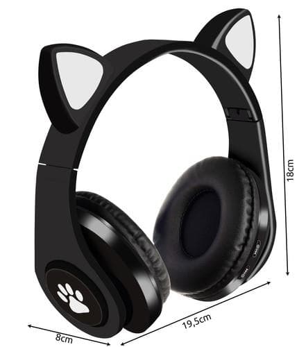 Bluetooth Stereo Hovedtelefoner med mikrofon og katteører / LED lys