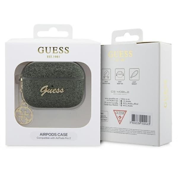 Guess Airpods Pro 2 Skal Glitter Flake Charm - Grön