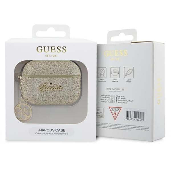 Guess Airpods Pro 2 Skal Glitter Flake Charm - Guld