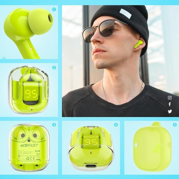Acefast In-ear Trådlösa Hörlurar TWS Bluetooth - Grön