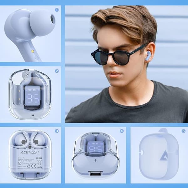 Acefast In-ear Trådlösa Hörlurar TWS Bluetooth - Ljusblå