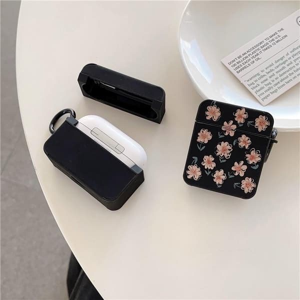 Airpods Pro 2 Skal TPU Läder Floral - Svart/Rosa