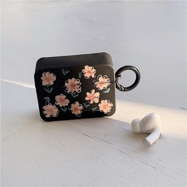Airpods Pro 2 Skal TPU Läder Floral - Svart/Rosa