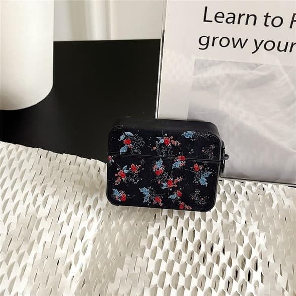 Airpods Pro 2 Skal TPU Läder Floral - Svart/Blå