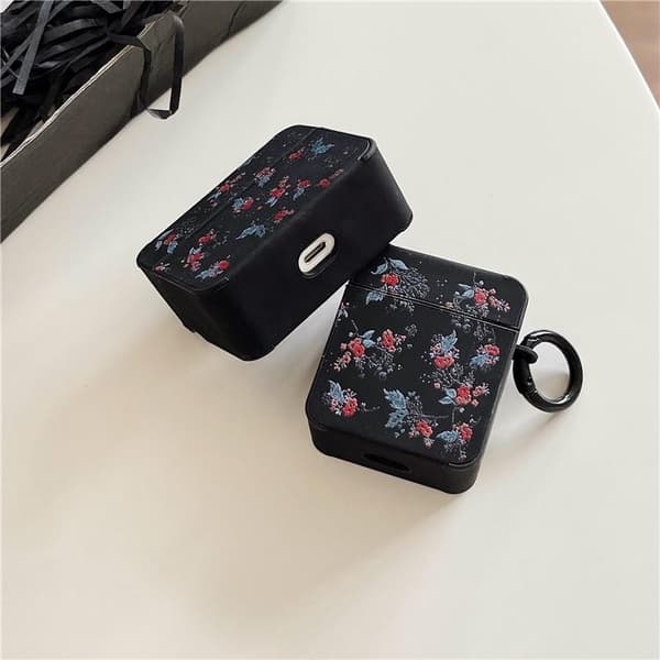 Airpods Pro 2 Skal TPU Läder Floral - Svart/Blå