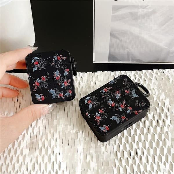 Airpods Pro 2 Skal TPU Läder Floral - Svart/Blå