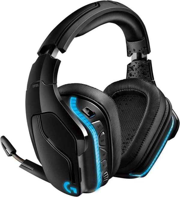 Langattomat Logitech G935 Gaming RGB -kuulokkeet, 7.1 Surround Sound, DTS-kuulokkeet: X 2.0, 50 mm Pro-G-ajurit, 2,4 GHz langaton, kääntävä mikrofoni