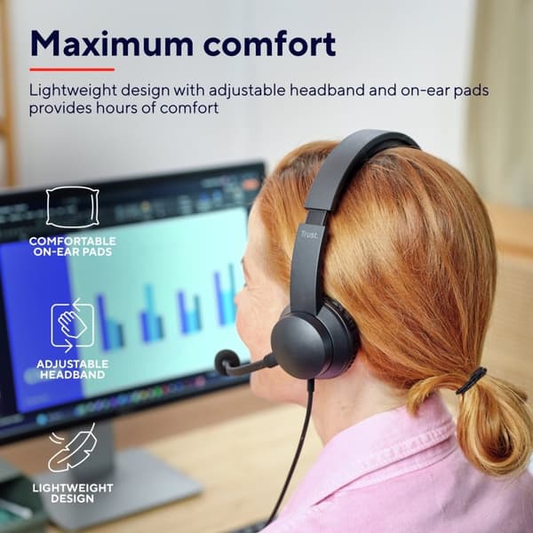 Trust Ayda - USB headset med mikrofon til PC - Letvægts - Sort