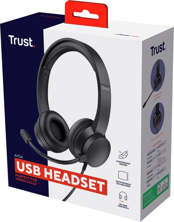 Trust Ayda - USB headset med mikrofon til PC - Letvægts - Sort