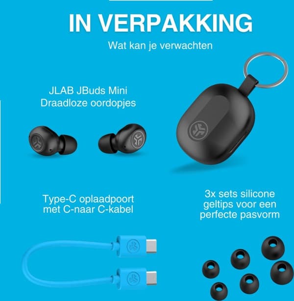JLab JBuds Mini. Produkttyp: hörlurar Överföringsteknik: True Wireless Stereo (TWS), Blå