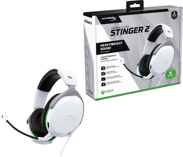 HyperX CloudX Stinger II - Spelheadset - Kabelanslutet - Vit - Xbox Series X|S/Xbox One