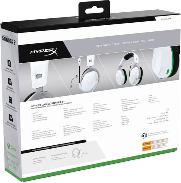 HyperX CloudX Stinger II - Spelheadset - Kabelanslutet - Vit - Xbox Series X|S/Xbox One