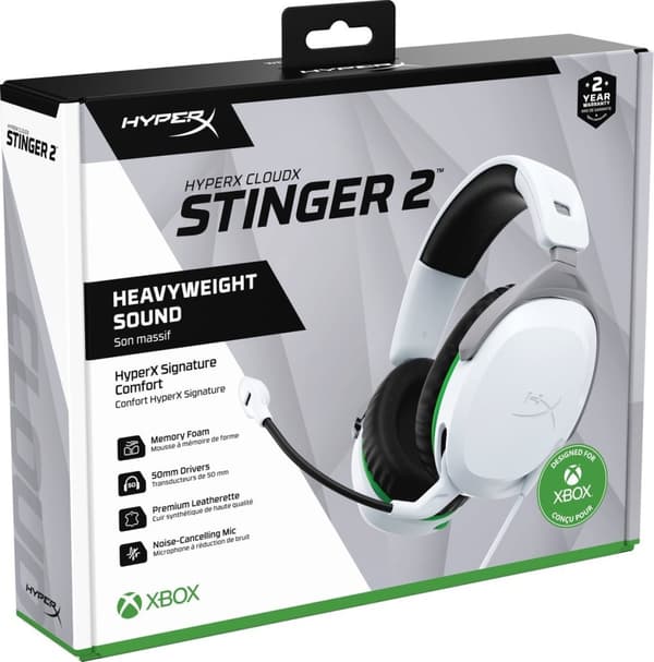 HyperX CloudX Stinger II - Spelheadset - Kabelanslutet - Vit - Xbox Series X|S/Xbox One