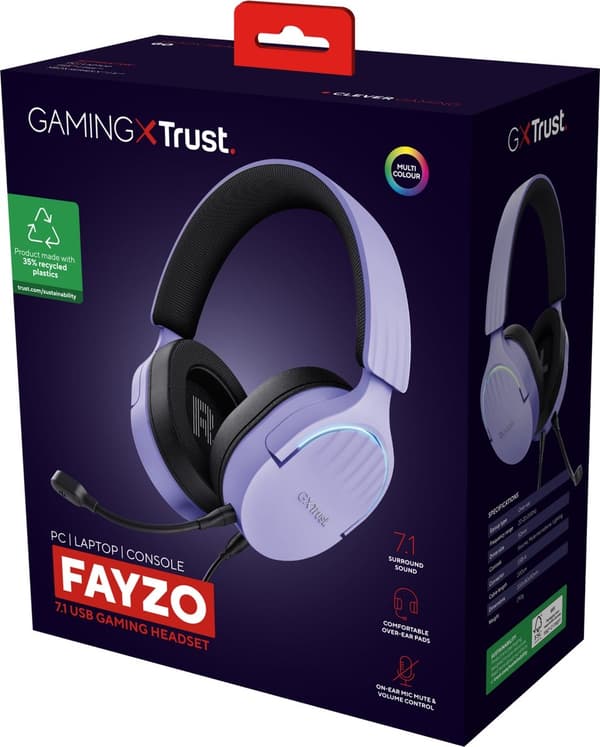 Trust GXT 490P FAYZO - Headset - 7.1 kanals - cirkumaural - kablet - USB-A - lilla (25303)