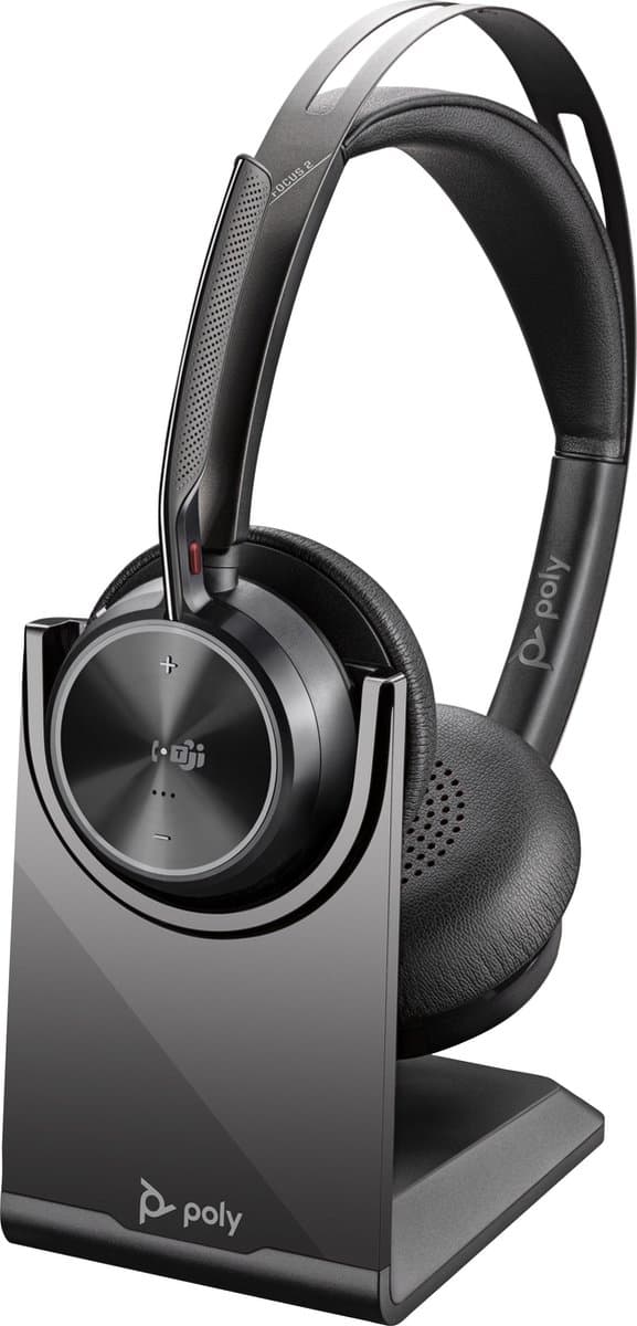 POLY VFOCUS2-M Headset med laddstation - Trådlöst - Kontor/Callcenter - 176 g - Hörlurar - Svart