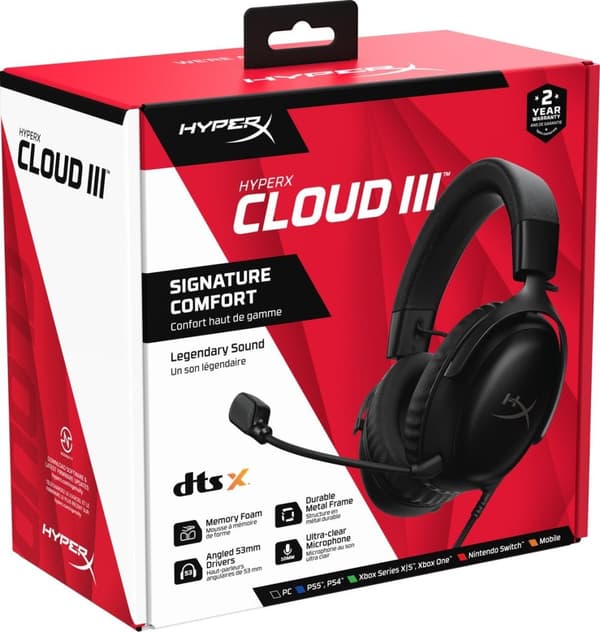 HyperX Cloud III Gaming Headset - PC, PS5, Xbox Series X|S - Sort