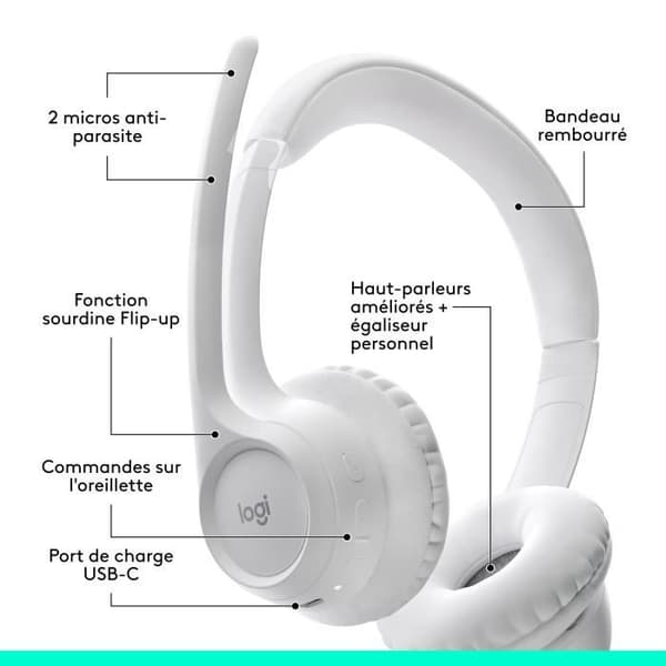 Logitech Zone 300 trådlöst Bluetooth PC-headset med brusreducerande mikrofon - Vit
