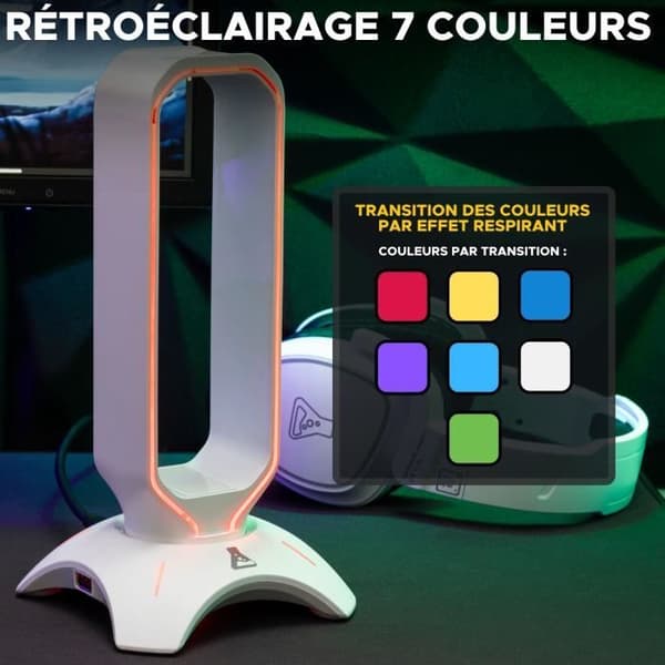 Stöd för headset/headset - THE G-LAB - K-STAND RADO - RGB USB - Vit