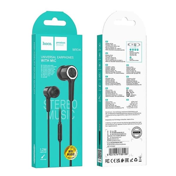 HOCO Trådbundna Hörlurar 1.2m Kabel Jack 3.5mm Med Mikro M104