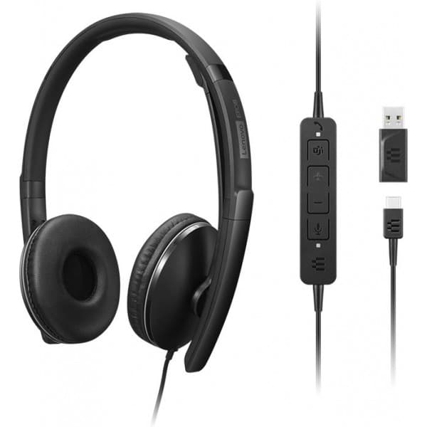 Lenovo Wired ANC Headset Gen 2 -hörlurar med mikrofon, svart