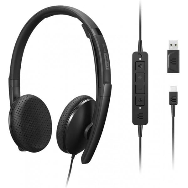 Lenovo Wired VoIP Headset -hörlurar med mikrofon, svart