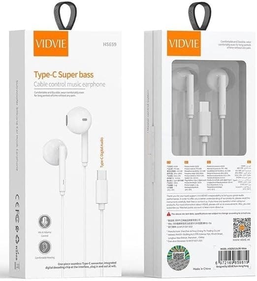 Vidvie Earphones Type-C med Mikrofon och Volymkontroll