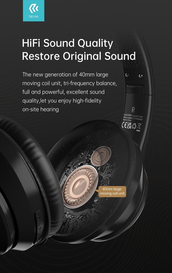 Devia Kintone Vikbara On-Ear 40mm Trådlösa Bluetooth 5.2 HD-hörlurar Blå