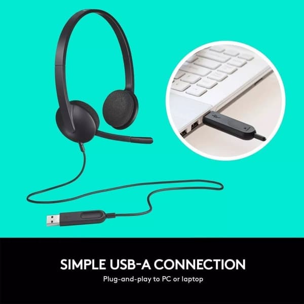 Logitech H340 USB-kuulokemikrofoni, stereo, USB-kuulokemikrofoni Windowsille ja Macille - musta