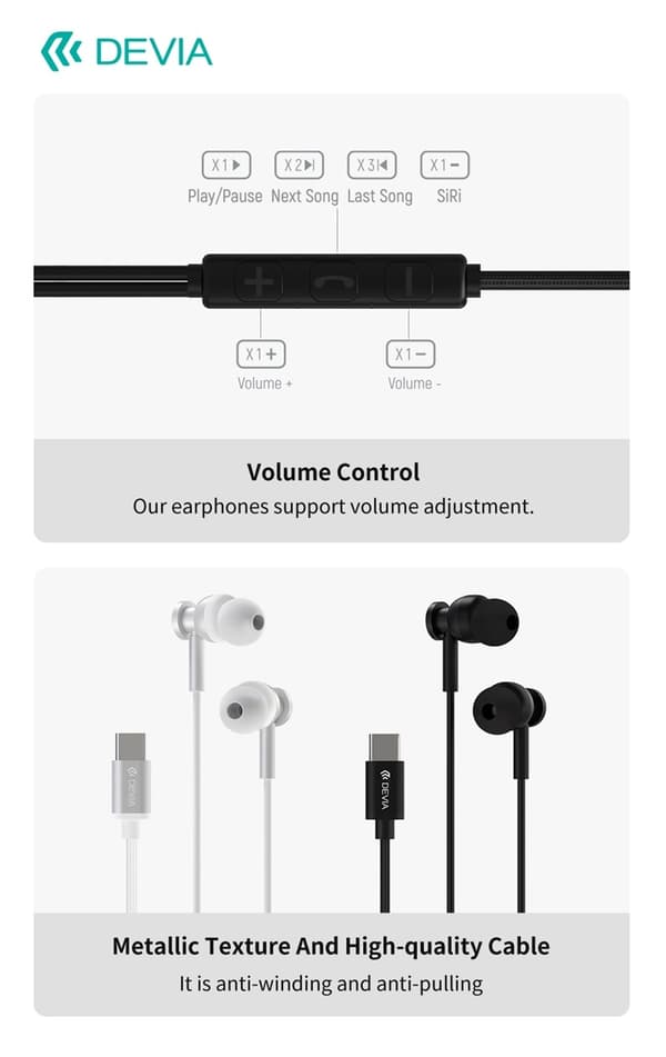 in-Ear USB-C hörlurar för Samsung / iPhone 15, 16 och Mobil med USB-C Kontakt Silver