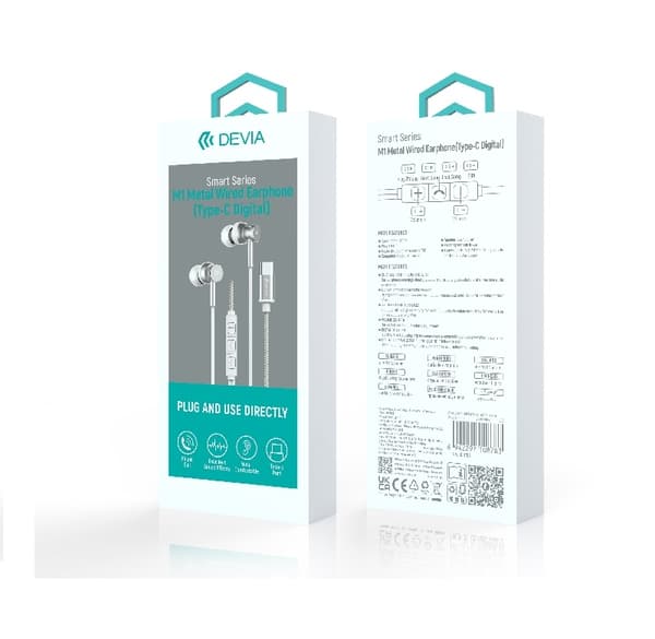 in-Ear USB-C hörlurar för Samsung / iPhone 15, 16 och Mobil med USB-C Kontakt Silver