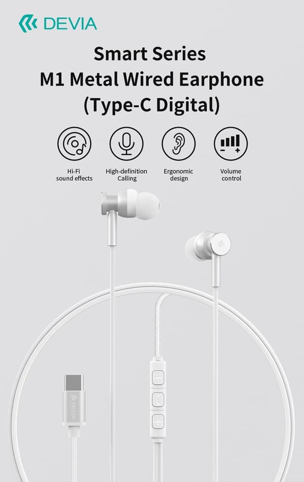 in-Ear USB-C hörlurar för Samsung / iPhone 15, 16 och Mobil med USB-C Kontakt Silver