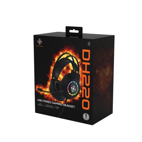 Deltaco Gaming DH220 stereo headset, USB, RGB - svart