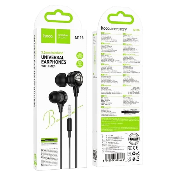 Hoco Hörlurar 3.5mm Med Microphone - Svart