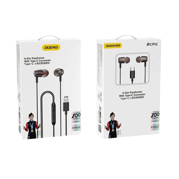 Dudao X1PROT In-Ear Hörlurar Anslutna USB-C Kabel 1.2 m - Svart