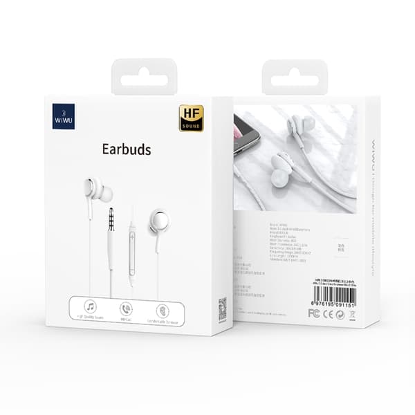 WIWU Trådbundna Hörlurar Jack 3.5mm EB310 - Vit