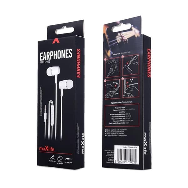 Maxlife Trådbunden Hörlurar Jack 3.5mm MXEP-02 - Vit