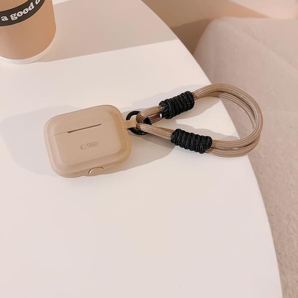 Tech-Protect Airpods Pro 1/2 Skal Silikon Rope - Cafe Latte