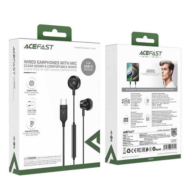 Acefast L2 In-Ear Hörlurar USB-C, mikrofon och fjärrkontroll 1,2 m