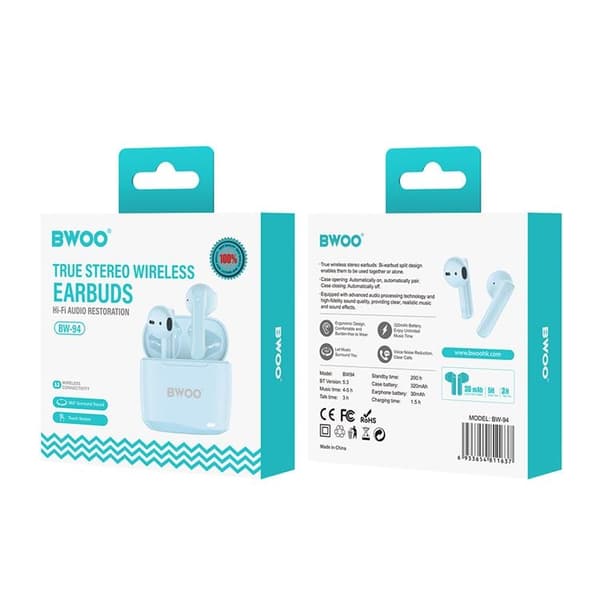 BWOO TWS In-Ear Hörlurar Trådlösa Bluetooth BW94 - Blå